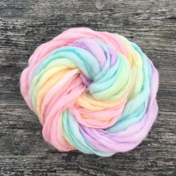 Pastel Rainbow Yarn, Hand Spun Thick And Thin, Super Bulky, In Merino